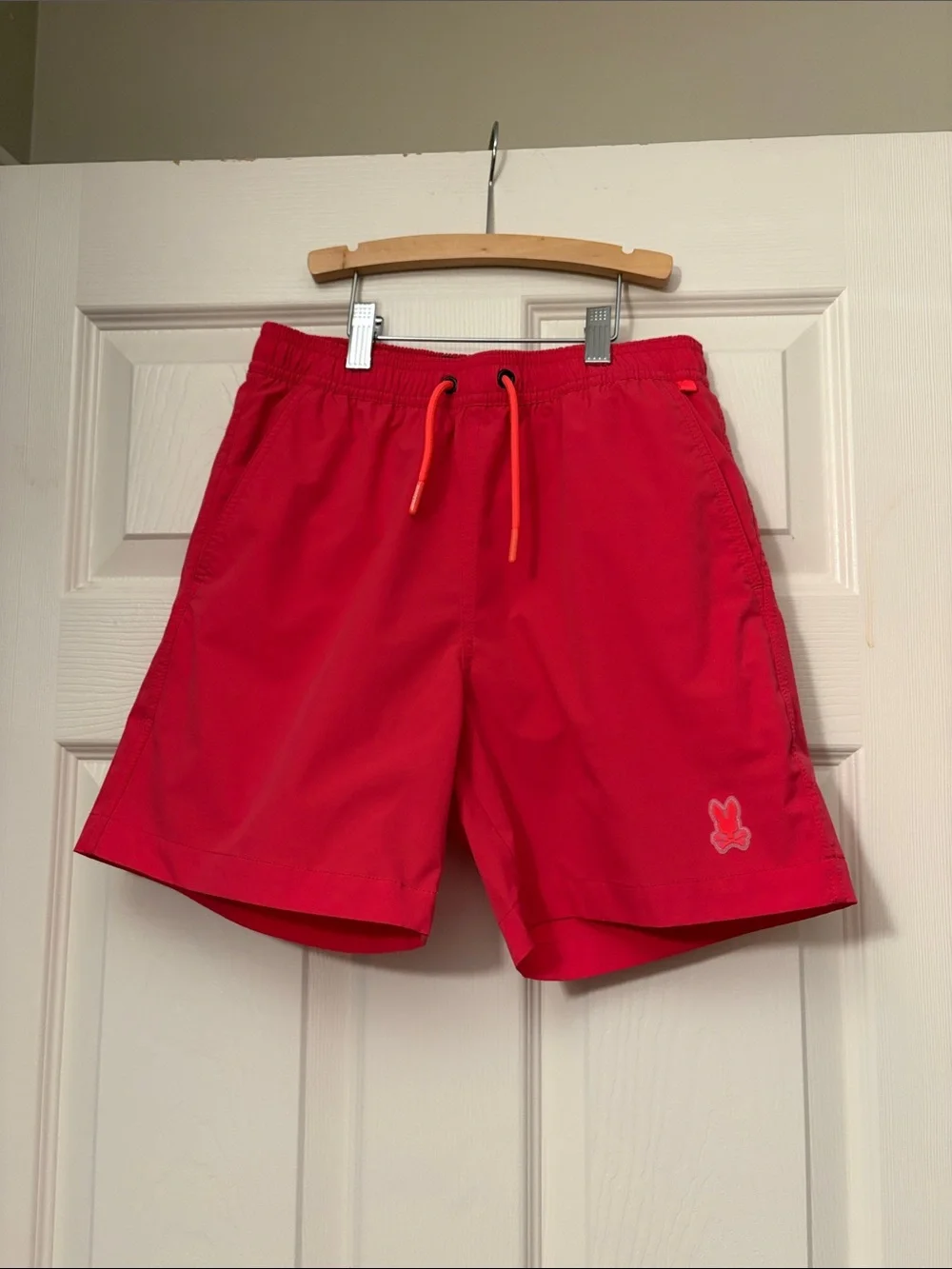 Psycho Bunny Kids Red Swim Trunks with Bunny Patch